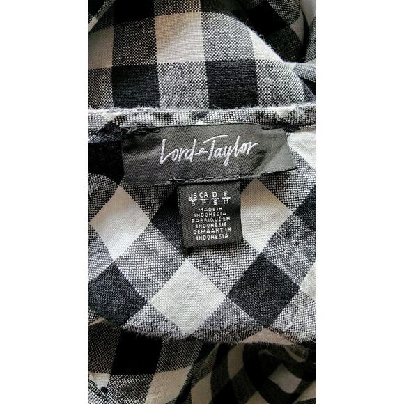 Lord And Taylor LAGENLOOK Linen Ruffle Hem Shift Dress Black White Gingham Small - Picture 4 of 4